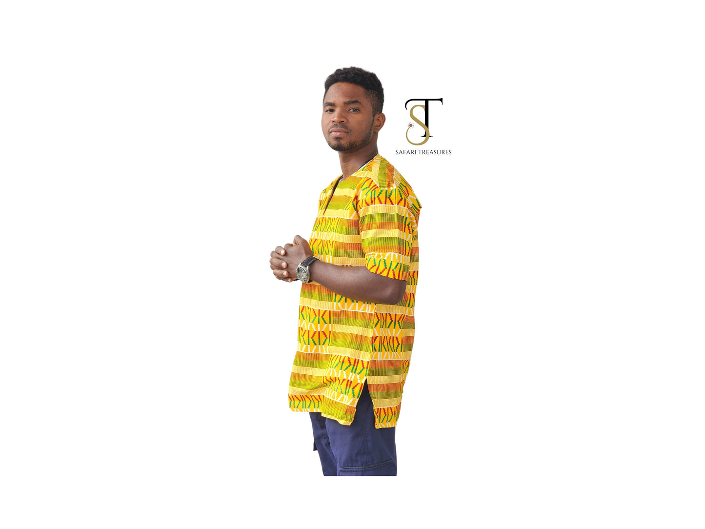Afe Men's Ghana Kente Pattern African Print Shirt