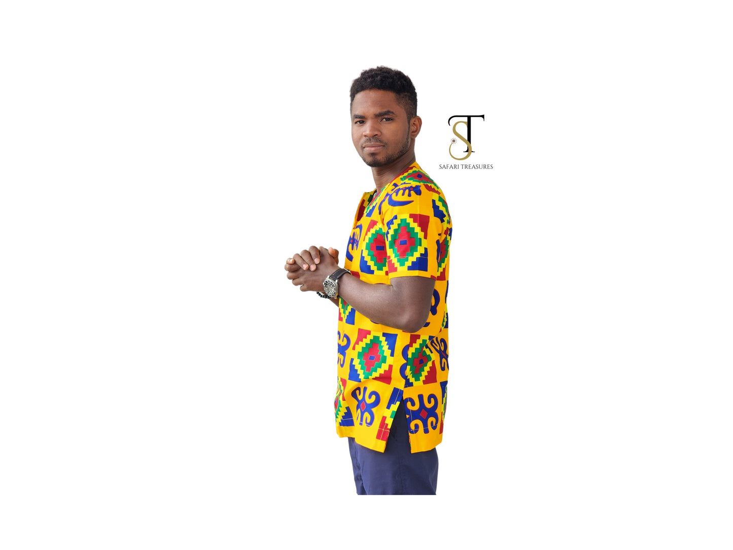 Adjei Men's African Kente Print Shirt, African Clothes, African Print, African Wear for Men