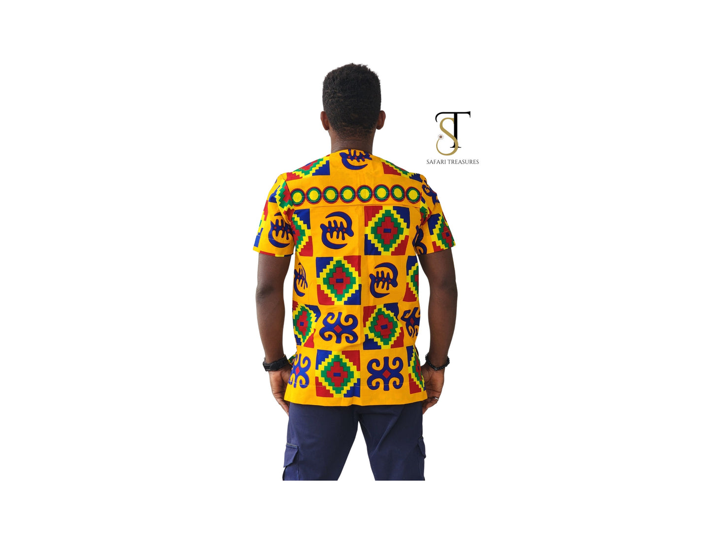 Adjei Men's African Kente Print Shirt, African Clothes, African Print, African Wear for Men