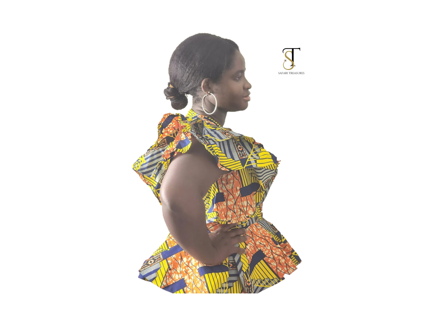 Aca Women's African Print Peplum Top , Ankara Dress, African Women Dress, African Wear
