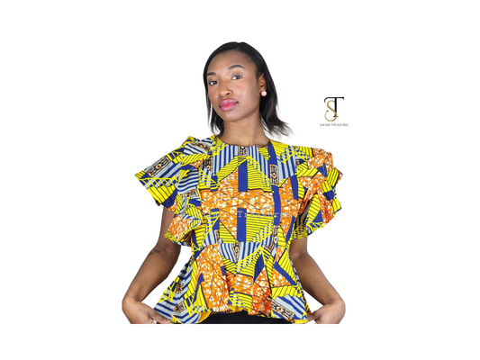 Aca Women's African Print Peplum Top , Ankara Dress, African Women Dress, African Wear