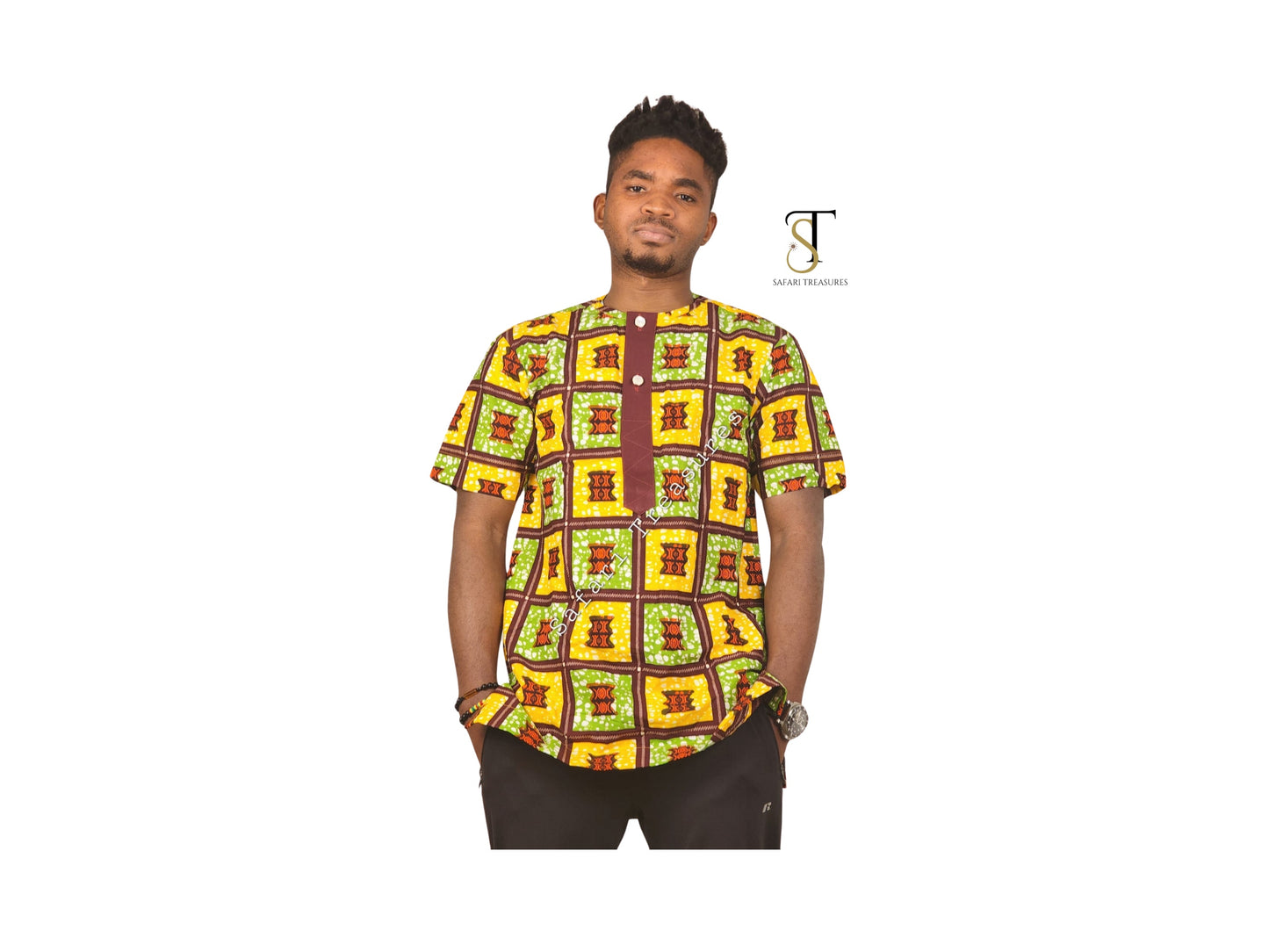 JP Men's African Print Collar Shirt