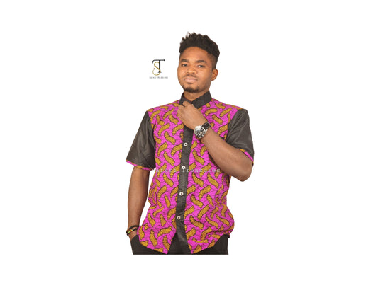 Kwasi Men's African Print Collar/ Bottom-Up Shirt