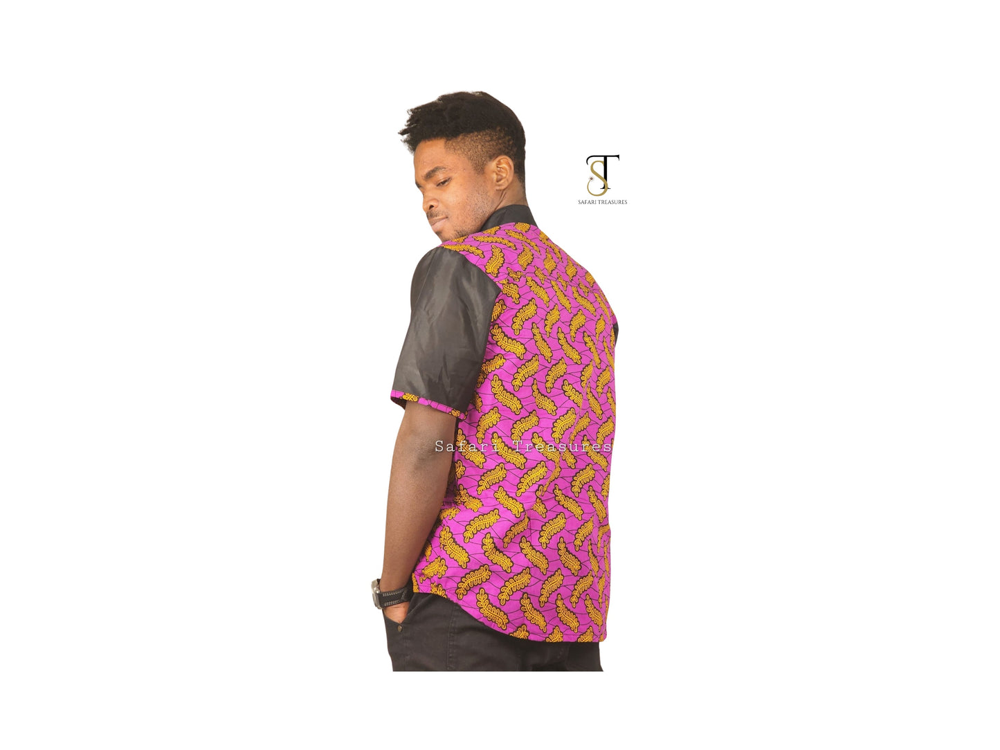 Kwasi Men's African Print Collar/ Bottom-Up Shirt