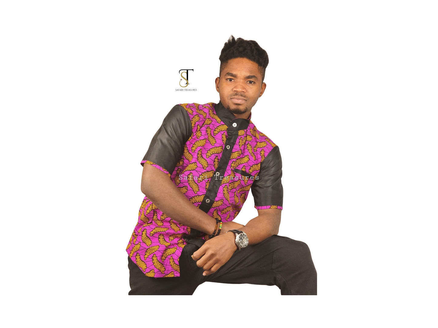 Kwasi Men's African Print Collar/ Bottom-Up Shirt