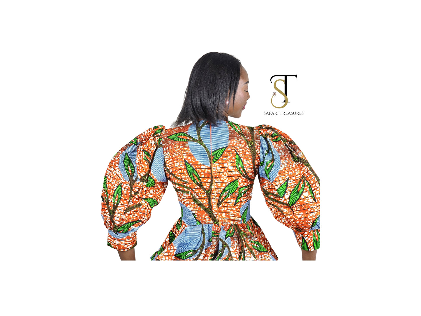 Ama African Print Women’s Puff Sleeve Peplum Top!