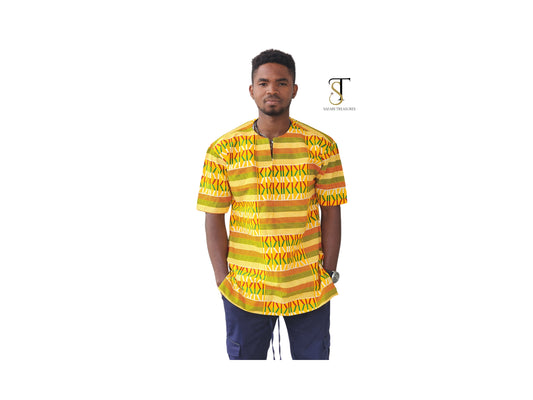 Afe Men's Ghana Kente Pattern African Print Shirt