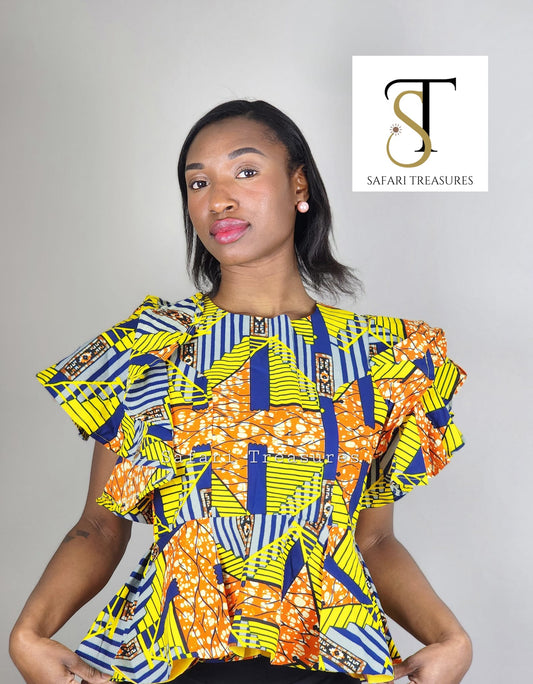 Aca Women's African Print Peplum Top